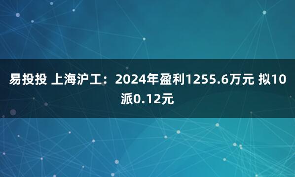 易投投 上海沪工：2024年盈利1255.6万元 拟10派0.12元